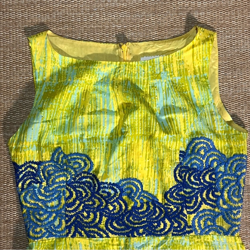 Tabitha Neon Chartreuse Azure Scroll Shift Dress … - image 4